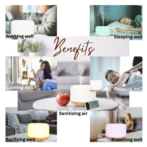 9 LED Ultrasonic Aroma Diffuser w/Remote Control - 600ml - Image 6