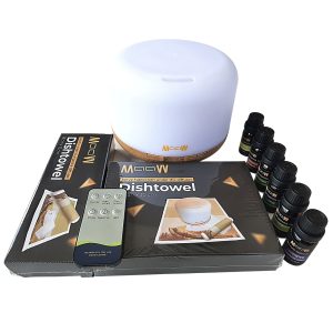 9 LED Light Diffuser Pack with Essential Oils & Dishtowels Sets